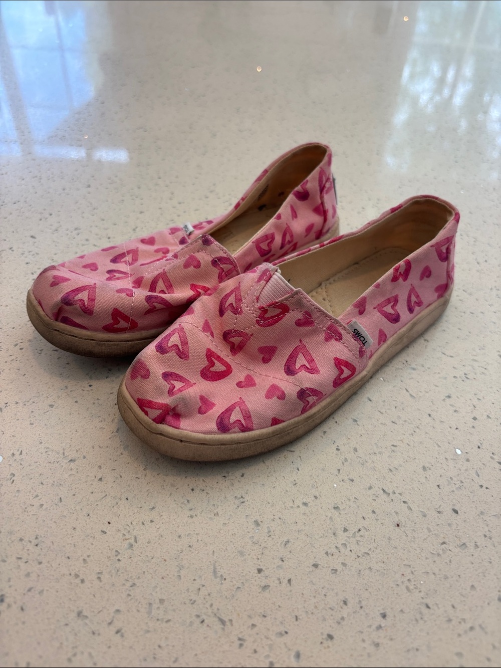 Toms Pink Heart Canvas Slip-On Shoes for Kids